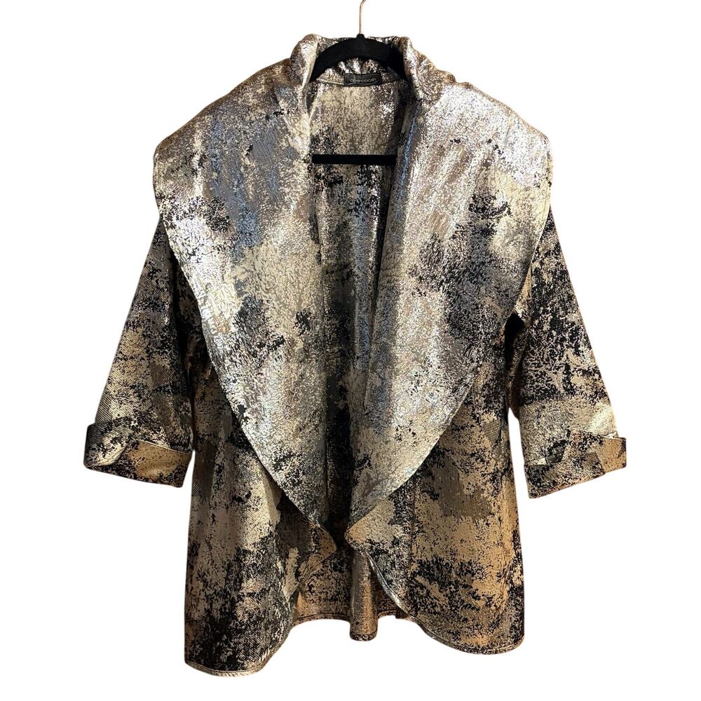 Allie Coosh Jacket Small Womens Metallic Open Cuffed Sleeve BLack/Grey/Silver